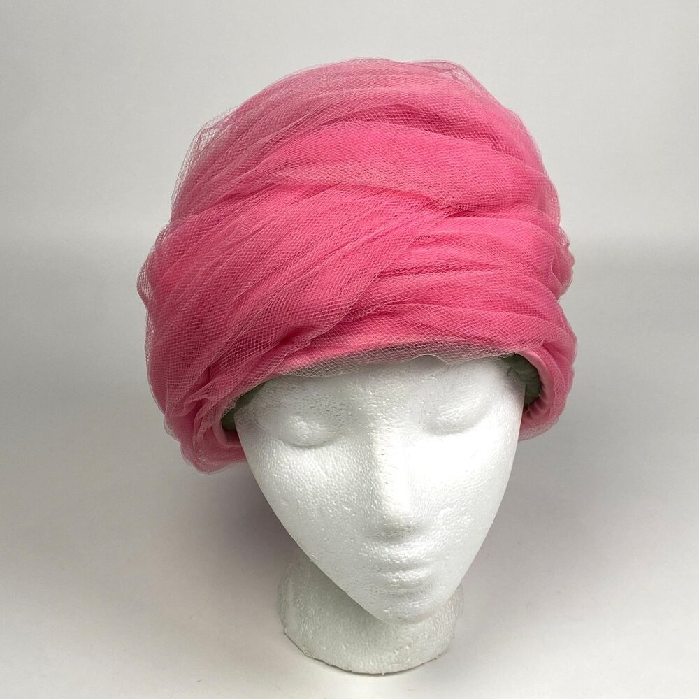 Vintage 1960s Pink Tulle Turban Ladies Hat
